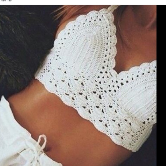 White Handmade Crochet Halter Backless top - Picture 2 of 4